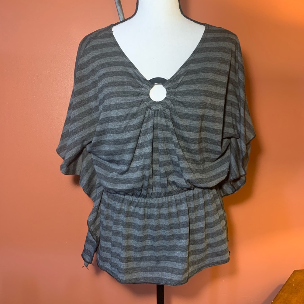 IZ Byer Striped O-Ring Gathered Top Size XL